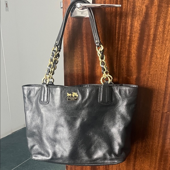 Coach Handbags - Coach Black Leather Tote with Gold Accents